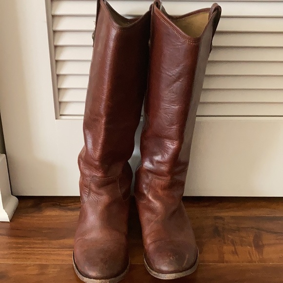 Frye tall boots; cognac, size 7. Well-worn. - Picture 7 of 7